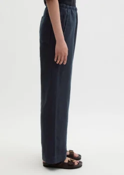 Leinenhose straight mit elastischem Tunnelzug-Bund