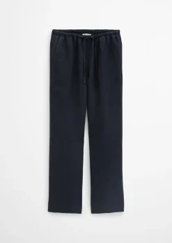 Leinenhose straight mit elastischem Tunnelzug-Bund