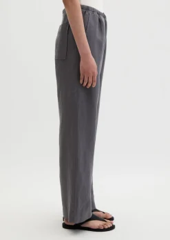Leinenhose straight mit elastischem Tunnelzug-Bund