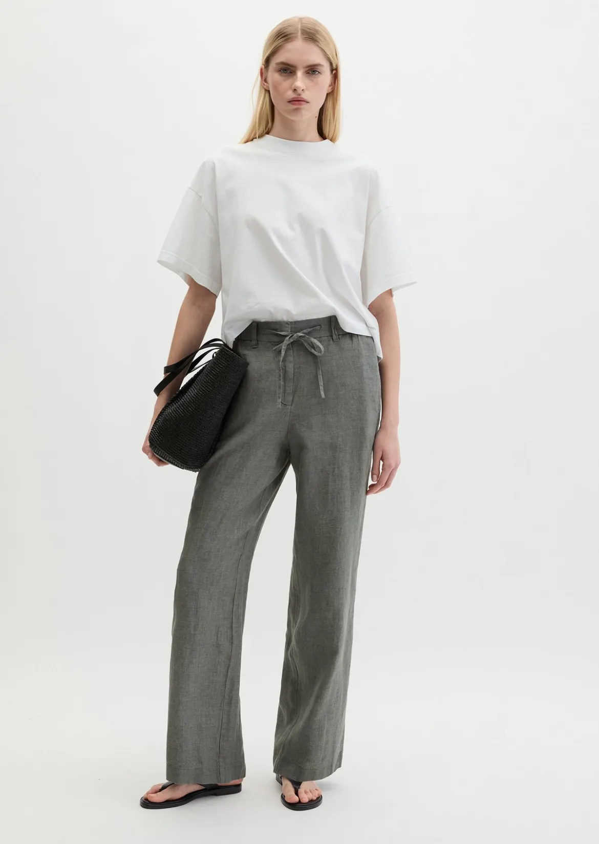 Leinenhose straight mit elastischem Bund