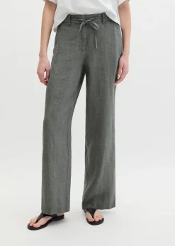 Leinenhose straight mit elastischem Bund