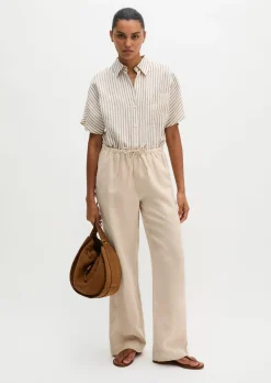 Leinenhose straight mit elastischem Bund