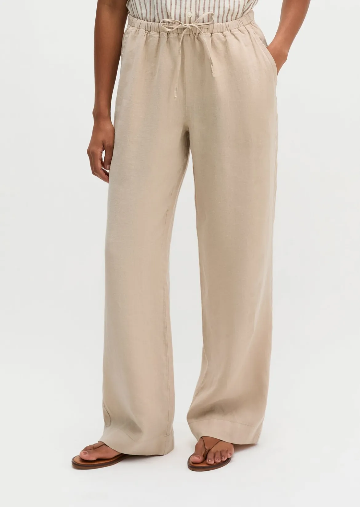 Leinenhose straight mit elastischem Bund