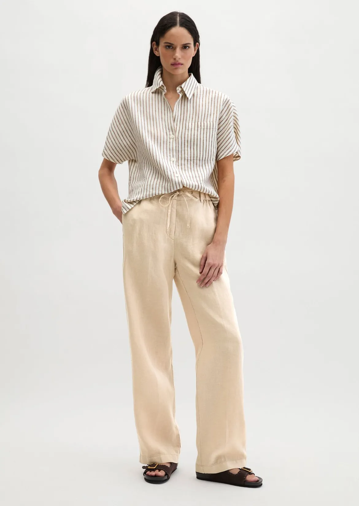 Leinenhose wide mit elastischem Bund
