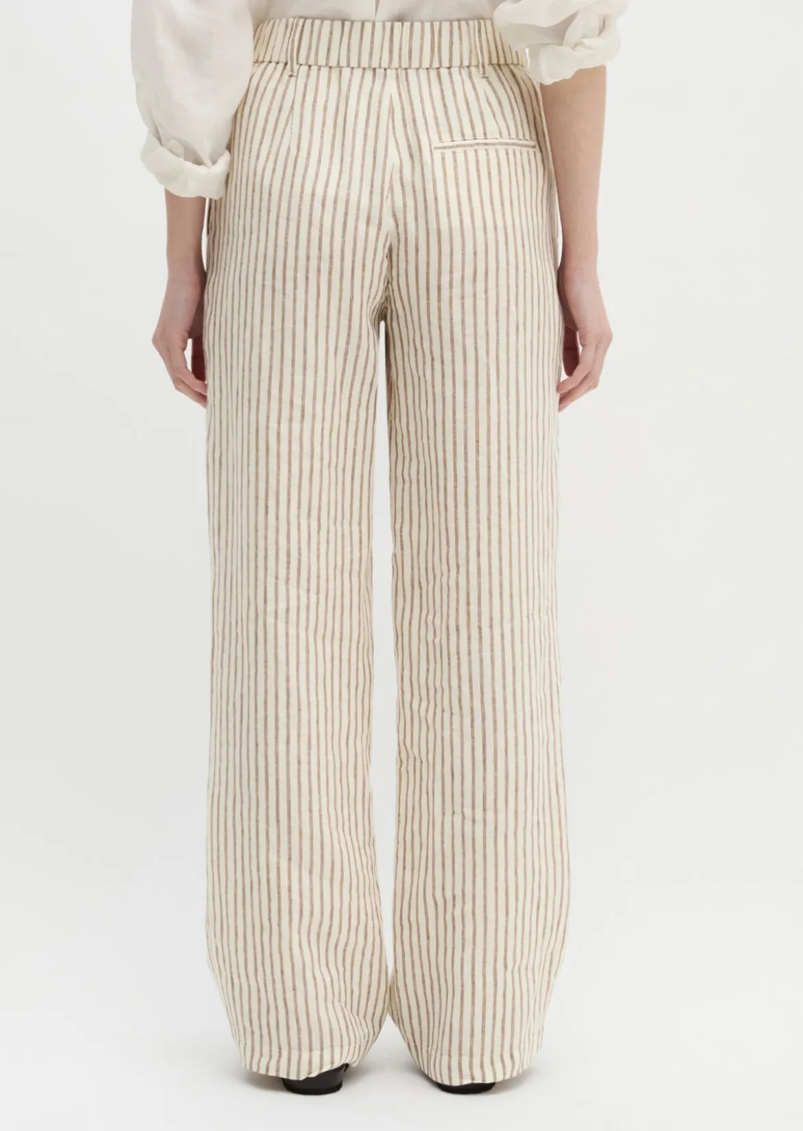Leinenhose wide mit garngefärbtem Streifenmuster