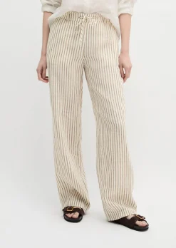 Leinenhose wide mit garngefärbtem Streifenmuster