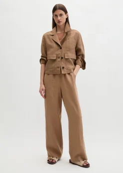 Leinen-Overshirt straight mit aufgesetzten Taschen