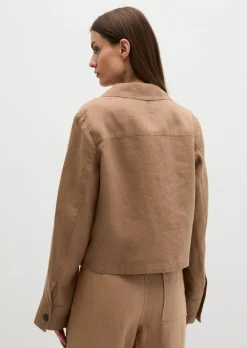 Leinen-Overshirt straight mit aufgesetzten Taschen