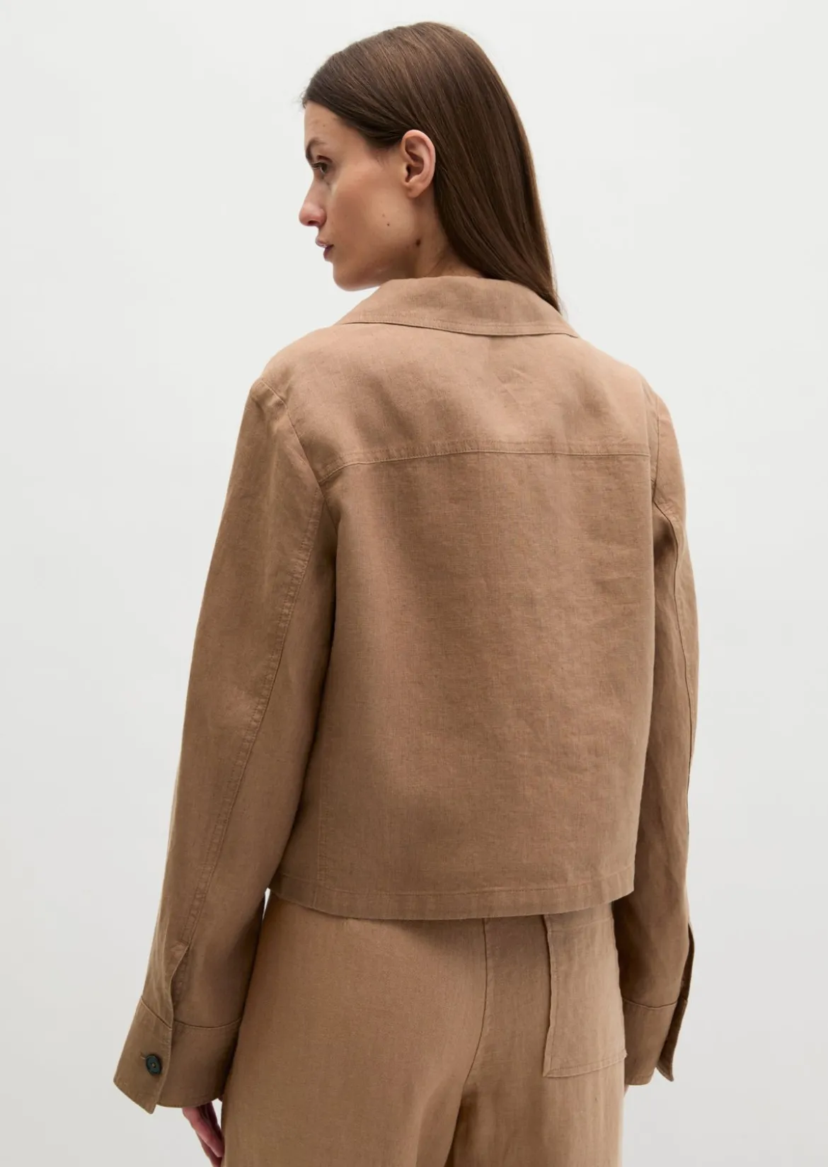 Leinen-Overshirt straight mit aufgesetzten Taschen