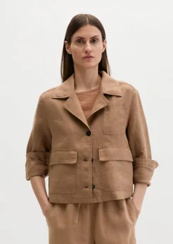 Leinen-Overshirt straight mit aufgesetzten Taschen