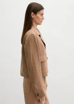 Leinen-Overshirt straight mit aufgesetzten Taschen