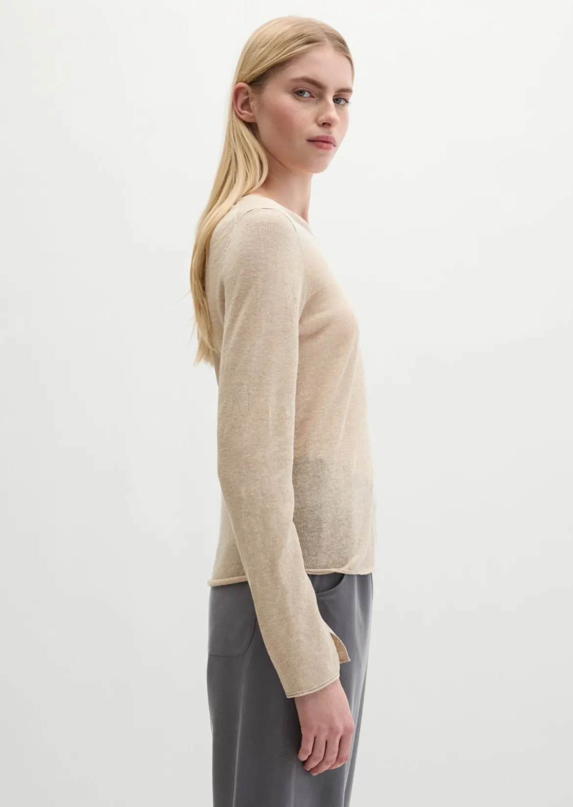 Leinenpullover regular mit Rundhalsausschnitt