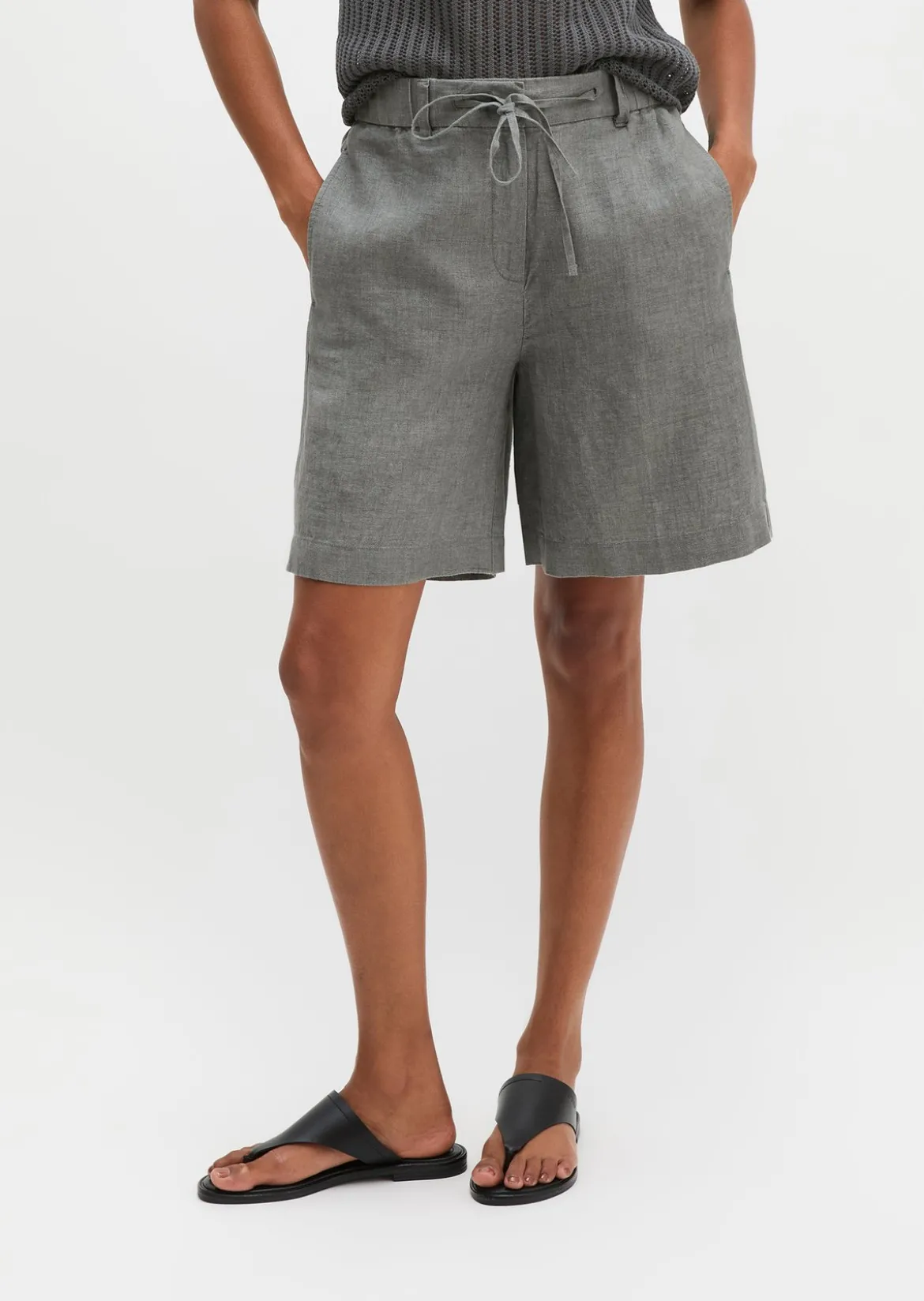 Leinen-Shorts straight mit elastischem Bund