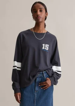 Longsleeve im College-Stil relaxed mit Streifen-Prints am Ärmel