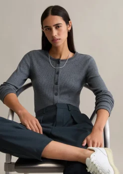 Longsleeve mit Knopfleiste slim aus Rippjersey