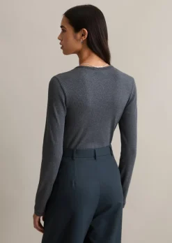 Longsleeve mit Knopfleiste slim aus Rippjersey