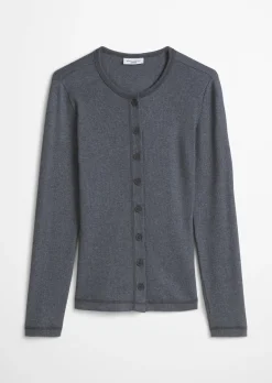 Longsleeve mit Knopfleiste slim aus Rippjersey