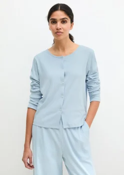 Lounge-Jersey-Cardigan aus geripptem Bio-Baumwoll-Mix