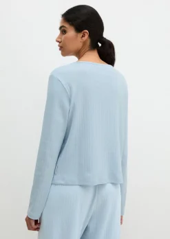 Lounge-Jersey-Cardigan aus geripptem Bio-Baumwoll-Mix