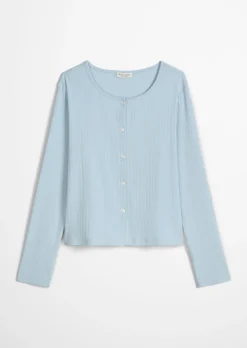 Lounge-Jersey-Cardigan aus geripptem Bio-Baumwoll-Mix