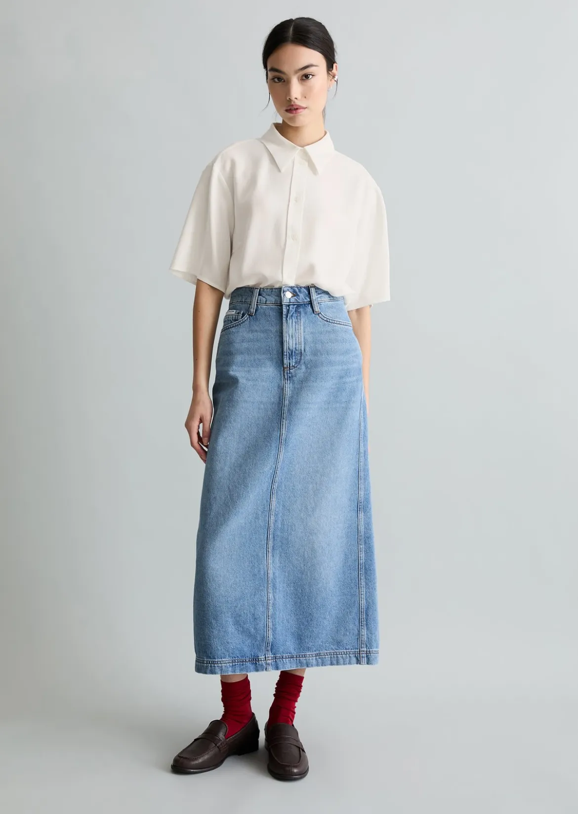 Maxi-Jeansrock regular mit Ananasblattfasern