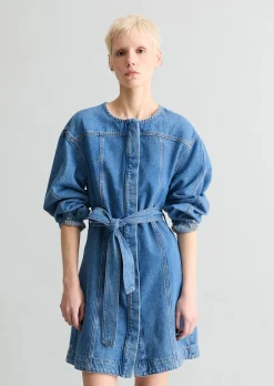 Mini-Jeanskleid flared mit Ananasblattfasern