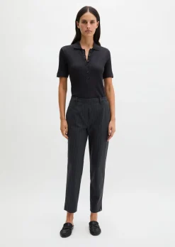 Nadelstreifen-Hose Model Malin slim aus garngefärbtem Organic-Cotton-Viskose-Mix