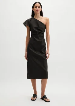 One Shoulder Dress shaped aus Viskose-Leinen-Stretch