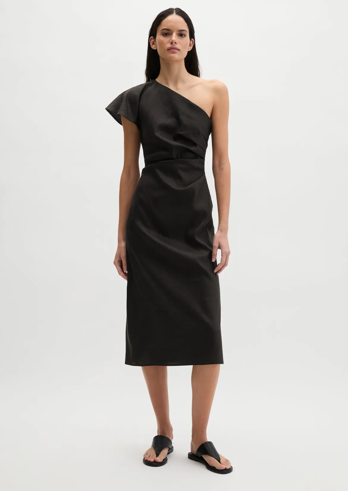 One Shoulder Dress shaped aus Viskose-Leinen-Stretch