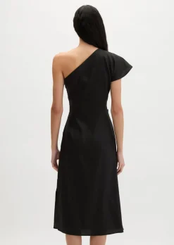 One Shoulder Dress shaped aus Viskose-Leinen-Stretch