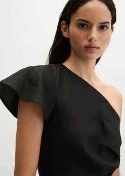 One Shoulder Dress shaped aus Viskose-Leinen-Stretch