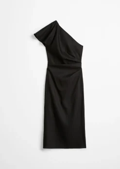 One Shoulder Dress shaped aus Viskose-Leinen-Stretch