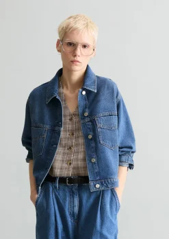 Oversize-Jeansjacke cropped aus Organic-Cotton-Lyocell-Mix