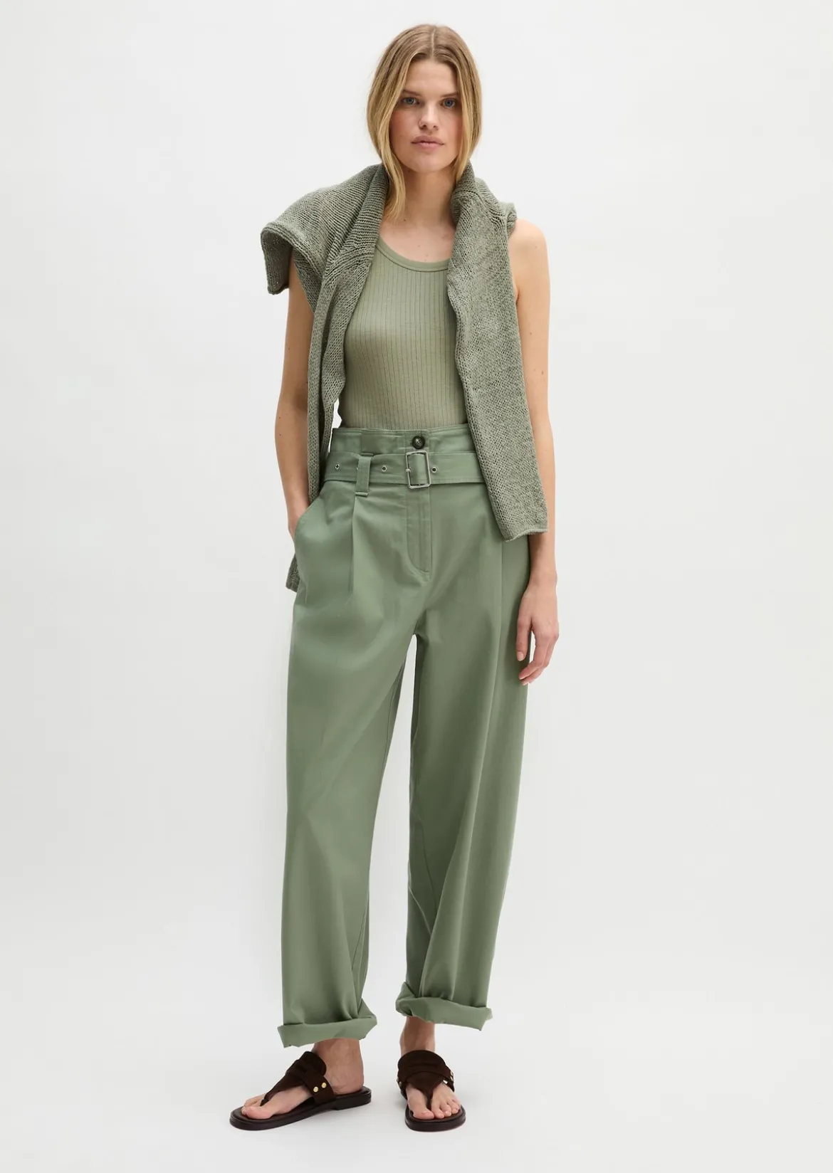 Paperbag-Pants straight aus Lyocell-Organic-Cotton-Stretch