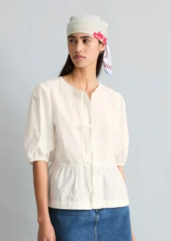 Peplum-Bluse regular aus Baumwoll-Popeline