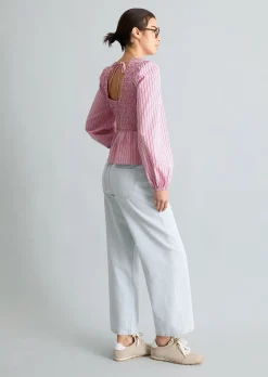 Peplum-Streifenbluse slim mit gesmoktem Oberteil