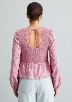 Peplum-Streifenbluse slim mit gesmoktem Oberteil
