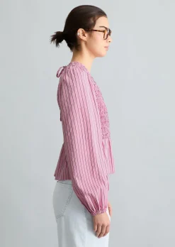 Peplum-Streifenbluse slim mit gesmoktem Oberteil