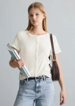 Pointelle-Kurzarm-Cardigan regular aus weichem Baumwoll-Jersey