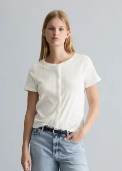 Pointelle-Kurzarm-Cardigan regular aus weichem Baumwoll-Jersey