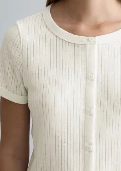 Pointelle-Kurzarm-Cardigan regular aus weichem Baumwoll-Jersey