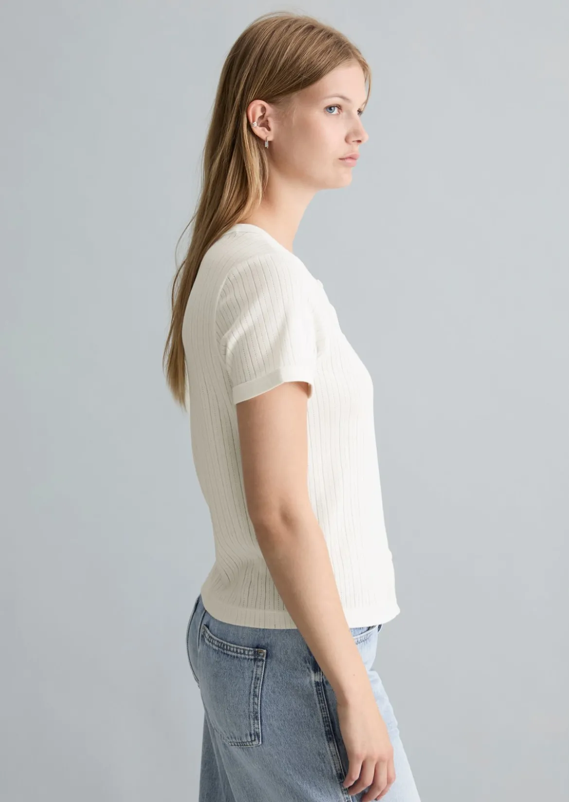 Pointelle-Kurzarm-Cardigan regular aus weichem Baumwoll-Jersey