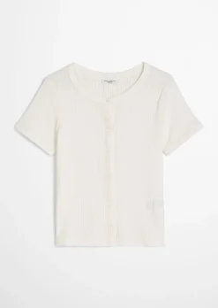 Pointelle-Kurzarm-Cardigan regular aus weichem Baumwoll-Jersey