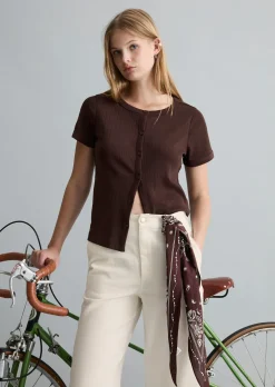 Pointelle-Kurzarm-Cardigan regular aus weichem Baumwoll-Jersey