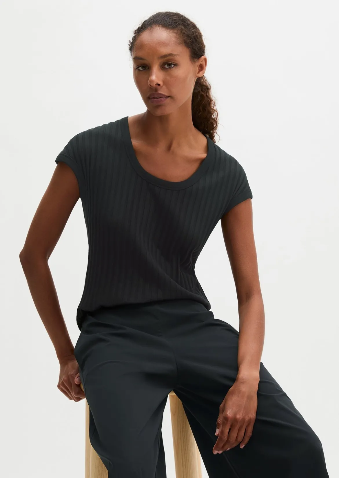 Pointelle-T-Shirt slim aus softem Modal-Organic-Cotton-Mix
