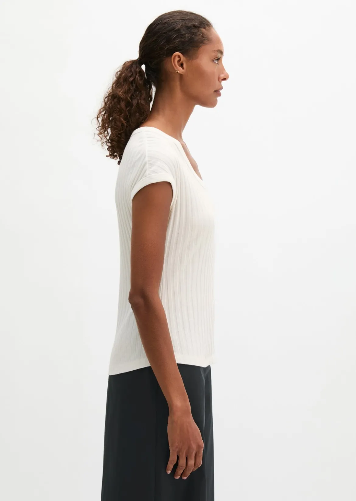 Pointelle-T-Shirt slim aus softem Modal-Organic-Cotton-Mix