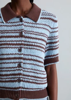 Polo-Cardigan regular aus garngefärbtem Bändchengarn