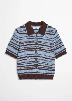 Polo-Cardigan regular aus garngefärbtem Bändchengarn