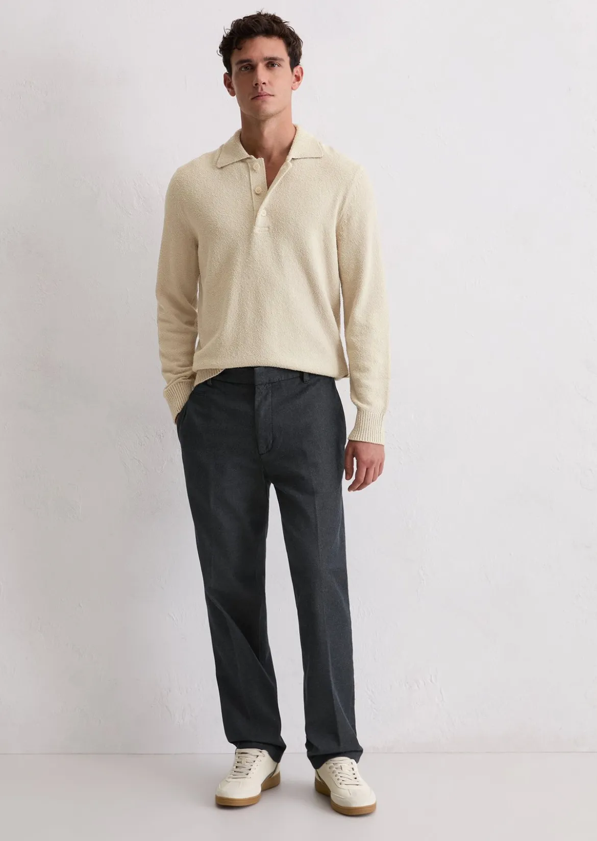 Polo-Pullover regular aus Bio-Baumwoll-Bouclé