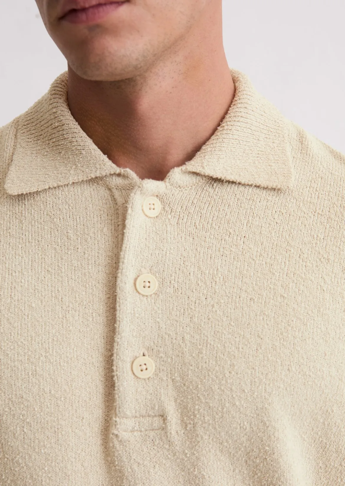 Polo-Pullover regular aus Bio-Baumwoll-Bouclé
